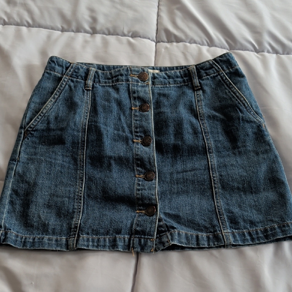 Forever 21 Blue Button-Front Denim Mini Skirt